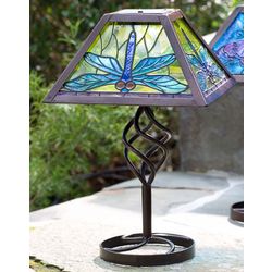 Stained Glass Dragonfly Solar Outdoor Table Lamp