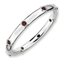 Stackable Sterling Silver Bezel-Set Garnet Ring