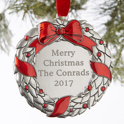 Personalized Silver Holiday Wreath Ornament