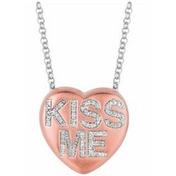 Diamond Kiss Me Sweethearts Necklace in Sterling or Gold Plate