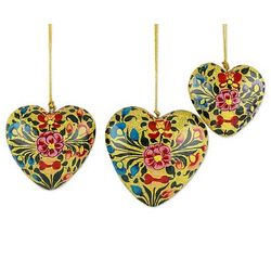 Floral Hearts Papier Mache Ornaments