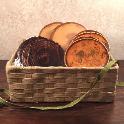 Wood Coasters Assortment in Wicker Basket