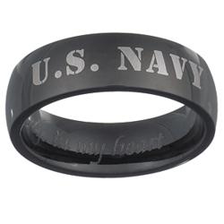 U.S. Navy Black Stainless Steel Engraved Military Band