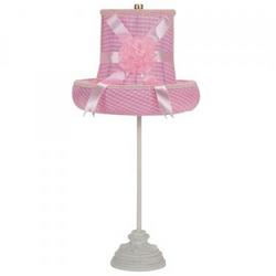 White Scroll Lamp with Pink Check Hat Shade
