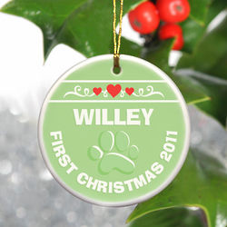 Personalized Green Puppy's First Christmas Ornament