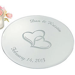 Personalized 2 Hearts Round Wedding Table Mirror
