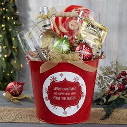 Personalized Red Gift Bucket with Christmas Snowflake Design