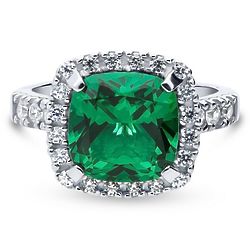 Sterling Silver Cushion Cut Green CZ Halo Statement Ring