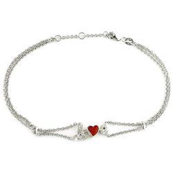 Red Enamel Heart Diamond Love Anklet or Bracelet