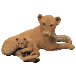 Lion with Cub Handpainted Sculpture