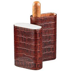 3 Finger Crocodile Pattern Leather Horn Top Cigar Case