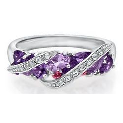 Amethyst, Pink Tourmaline, and White Topaz Swirl Ring in Silver