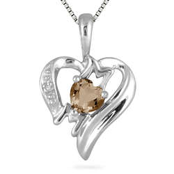 MOM Smokey Quartz and Diamond Heart Pendant in 10K White Gold