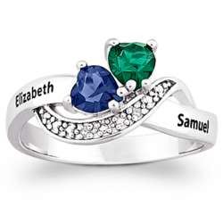 Sterling Silver Couple's Birthstone Hearts Name Ring