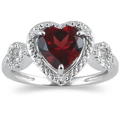 Garnet and Diamond Heart Ring in 10K White Gold