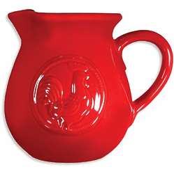 Ceramic Medallion Rooster Pitcher in Fire Engine Red