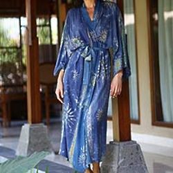 Midnight in Blue Women's Batik Robe