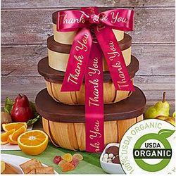 Organic 4 Box Fruit and Snack Gift Tower with Thank You Ribbon