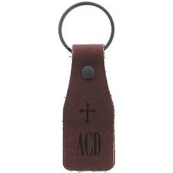 Personalized Leather Tag Cross Keychain