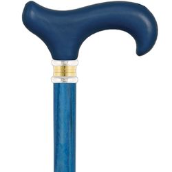 Blue Leather Derby Walking Cane with Stained Ash Wood Shaft