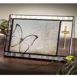 Engravable Glass Picture Frame with Amber Cross