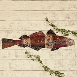 Faux License Plate Giant Fish Metal Wall Art