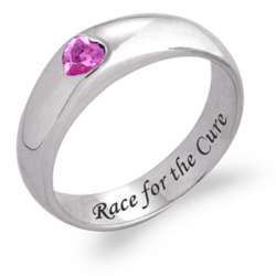 Sterling Silver Race for the Cure Pink Cubic Zirconia Heart Ring