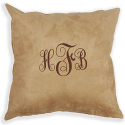 Embroidered Script Monogram Suede Pillow