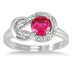 6mm Created Ruby and Genuine Diamond Love Knot Ring in Sterling