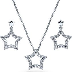 Cubic Zirconia Star Sterling Silver Necklace and Earrings Set