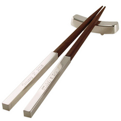 Engraved Silver Chopsticks with Chopstick Rest
