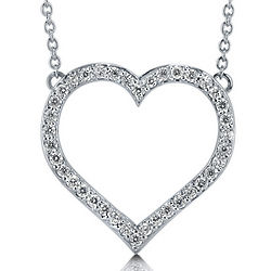 Round Cut Cubic Zirconia and Sterling Silver Open Heart Pendant