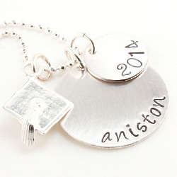 Graduation Hand Stamped Silver Disc Necklace
