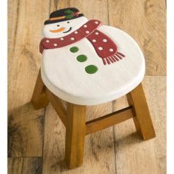 Hand-Carved Wood Holiday Snowman Footstool