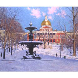 Boston State House in Winter Snowfall Art Print