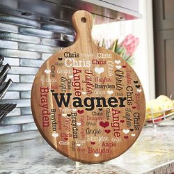 Family's Personalized Word-Art Round Acacia Wood Paddle