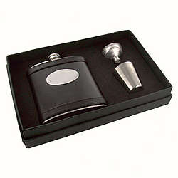 Personalized Black Leather Flask Gift Set