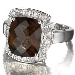 Diamond and Smokey Quartz Ring in Sterling Silver