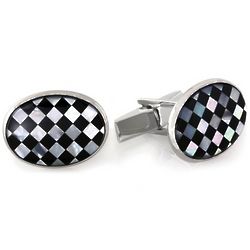 Racer Series Onyx and Mother of Pearl Sterling Silver Cuff Links