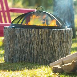 Faux Tree Stump Fire Pit and Accessories
