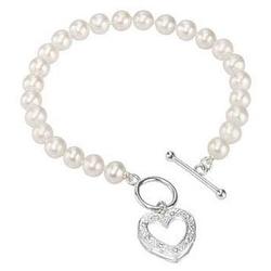 Cultured Pearl Bracelet with Diamond Heart