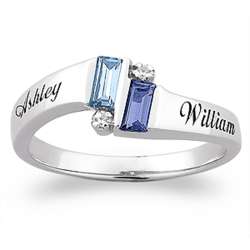 Sterling Silver Couple's Emerald-Cut Birthstone Name Ring