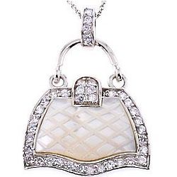 Mother-Of-Pearl CZ Silver Handbag Pendant