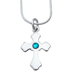 Swarovski Birthstone on Sterling Silver Cross Necklace