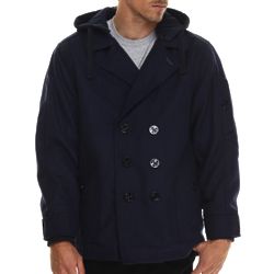 Men's Basic Essentials Wool Peacoat with Removable Hood