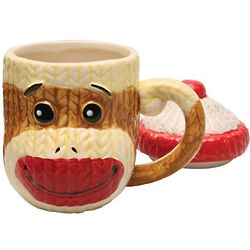 Sock Monkey Lidded Ceramic Coffee Mug