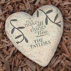 He Makes All Things New Bible Verse Engraved Heart Garden Stone