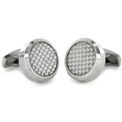 Stainless Steel with White and White Carbon Fiber Inlay Cufflinks