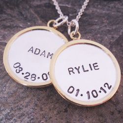 Personalized Silver Disc Pendant with Name and Date