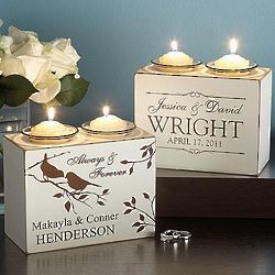 Personalized Birds Wedding Candle Holder Block